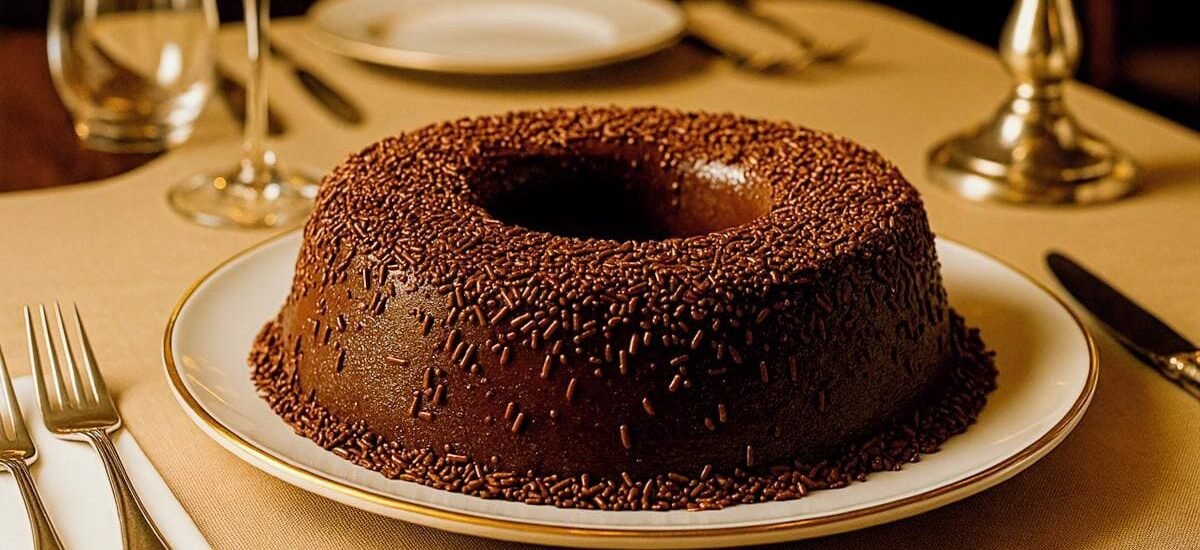 sobremesa brigadeirão clássico de chocolate cremoso com ganache escorrendo e raspas de chocolate belga