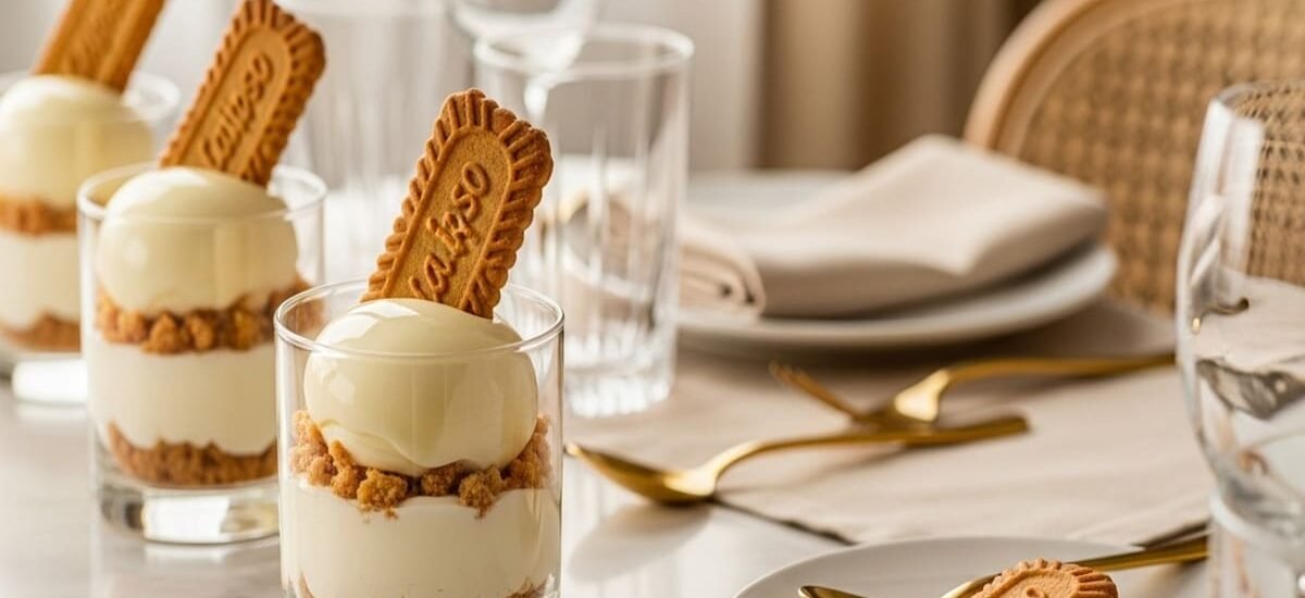 Torta Holandesa Desconstruída em taça, com ganache de chocolate branco e biscoito crocante — sobremesa sofisticada e fácil