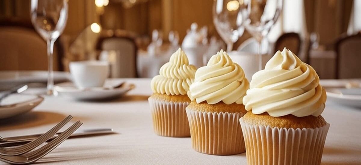 Cupcakes de baunilha com cobertura buttercream — doces delicados e elegantes para festas