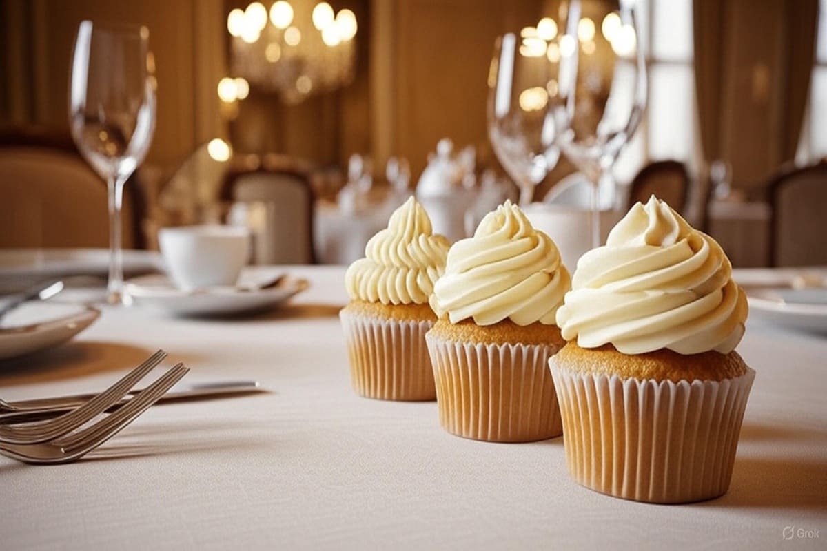 Cupcakes de baunilha com cobertura buttercream — doces delicados e elegantes para festas
