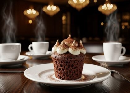 Cupcakes de café decorados com creme de mascarpone e cacau em pó — sobremesa elegante e aromática
