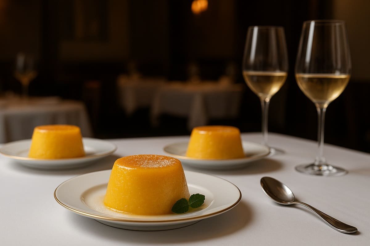 Close-up de quindim dourado com crosta caramelizada e interior úmido de coco, forminhas untadas — sobremesa baiana irresistível para festas de fim do ano de 2025.