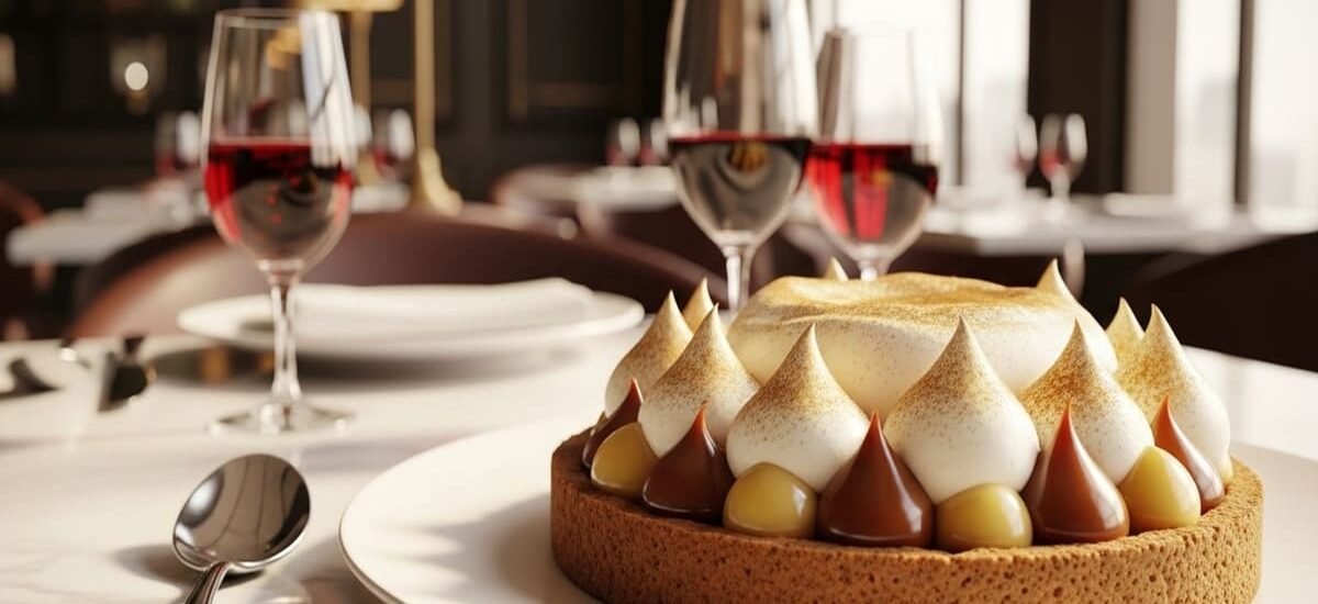 Torta Banoffee Nolita vertical e luxuosa, revelando camadas de creme branco aveludado, bananas douradas caramelizadas, doce de leite cremoso e raspas de chocolate, servida em mesa clean com iluminação suave — sobremesa internacional para 10 porções em 2h55min.