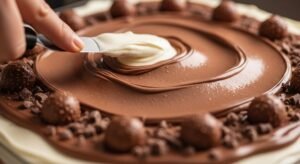 Cobertura de creme com pedaços de bombom Sonho de Valsa decorando o pavê