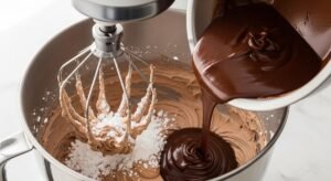 Manteiga batida com açúcar, cacau e ganache para cobertura de Tronco de Natal